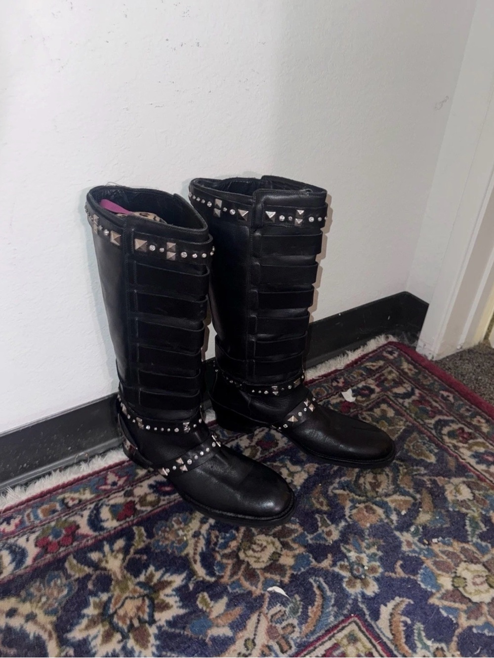 Dior Black Studded Knee-High Boots